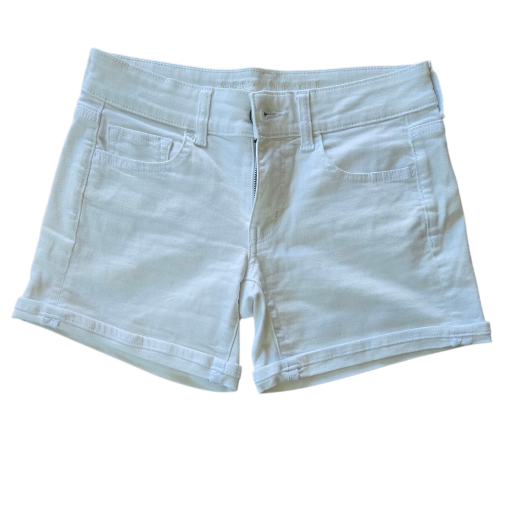 American Eagle White Jean Midi Shorts